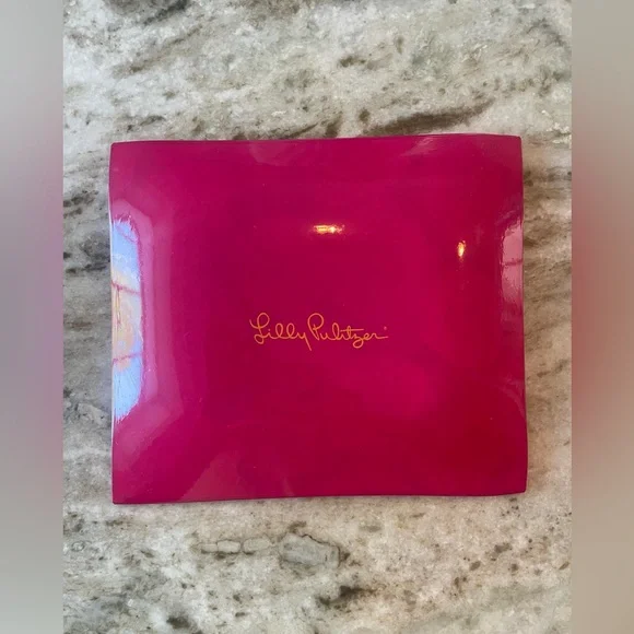 Lilly Pulitzer Glass Plate Trinket Caddy Dish First Impression Pink Roses Plate - Picture 3 of 5